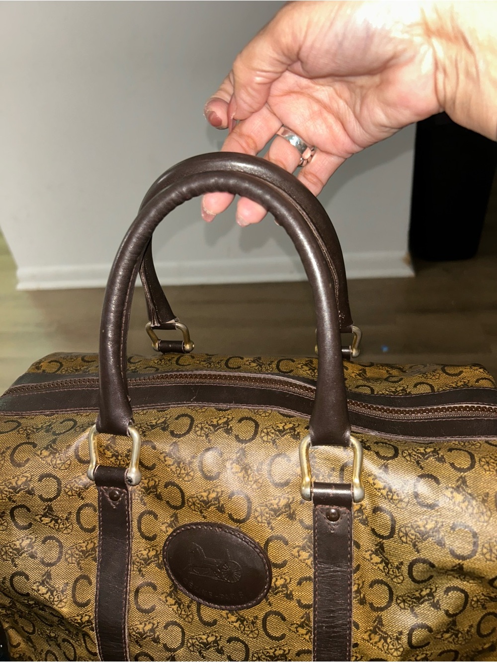 Celine Brown Monogram Canvas Top-Handle Satchel - Picture 2 of 11
